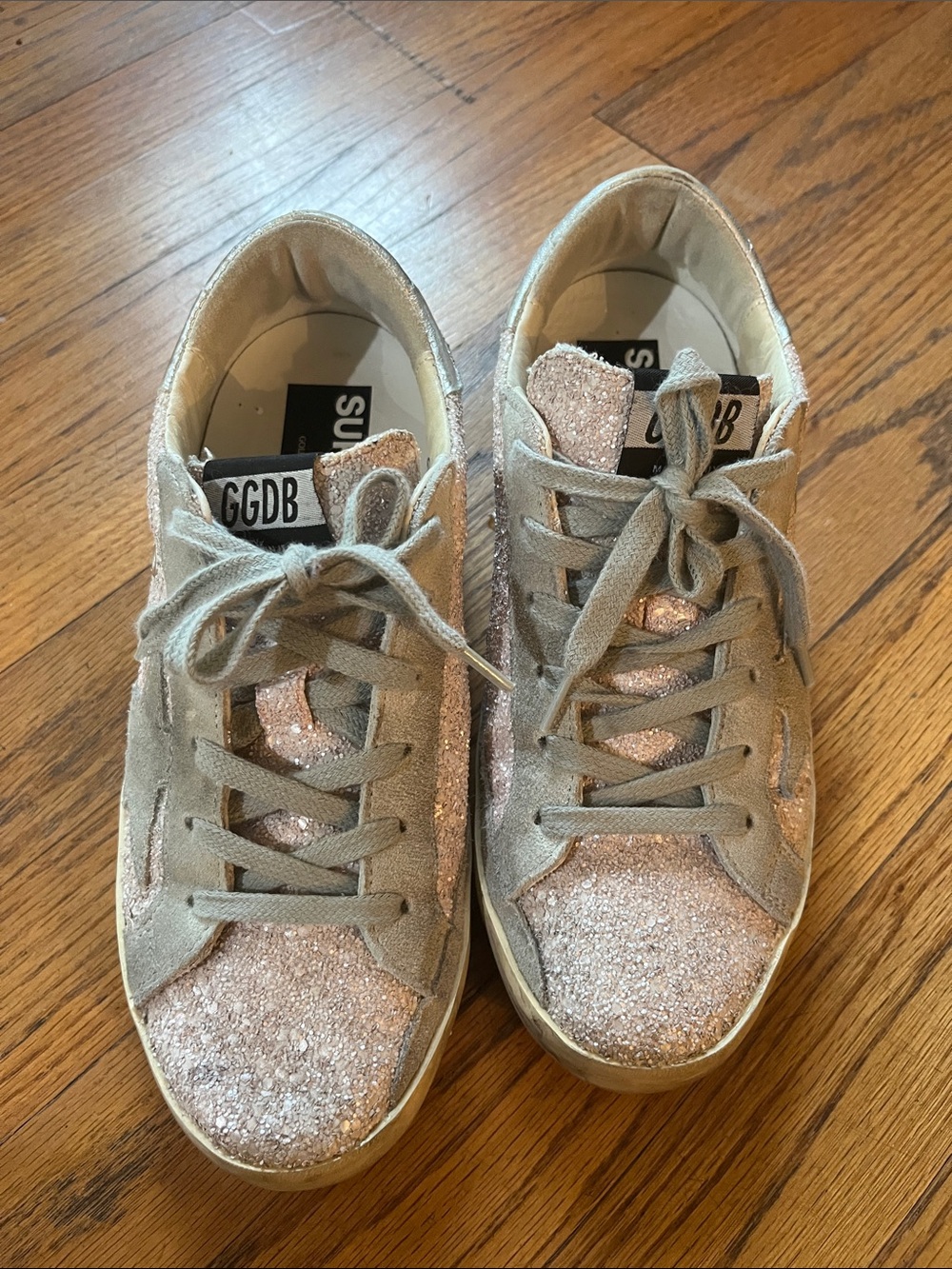 Golden Goose Beige Suede & Pink Glitter Sneakers